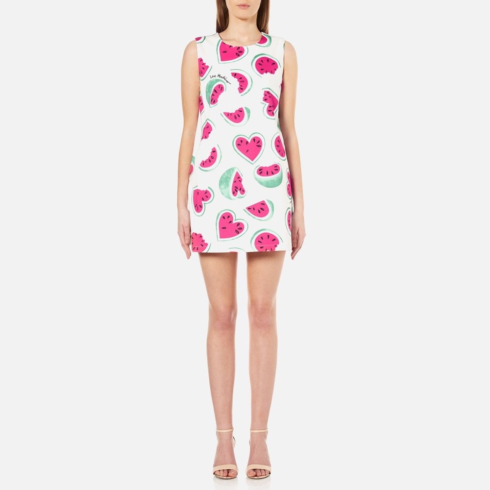 Love Moschino All Over Heart Watermelon Print Shift Dress White Pink M 6 - Picture 6 of 10